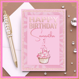 Individuelle Name Hübsch Pink Cupcake Happy Geburt Karte
