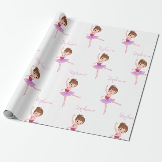 Individuelle Name Hübsch Pink & White Ballerina Geschenkpapier (Ungerollt)
