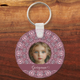 Individuelle Name Hübsch Rosa Mandala Foto Rahmen Schlüsselanhänger