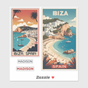 Individuelle Name Ibiza, Spanien Reiseplakat Aufkleber