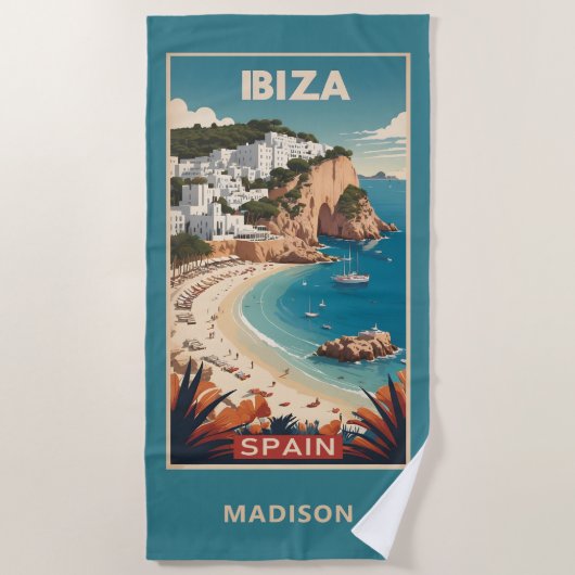 Individuelle Name Ibiza, Spanien Reiseplakat Strandtuch (Vorderseite)