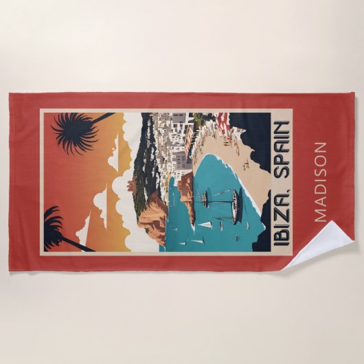 Individuelle Name Ibiza, Spanien Reiseplakat Strandtuch (Vorderseite)