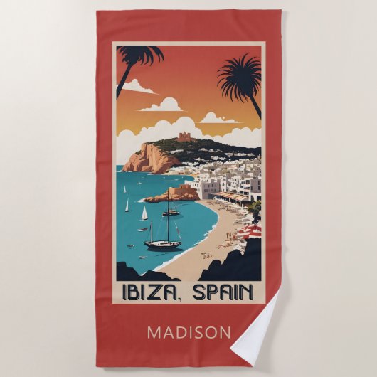 Individuelle Name Ibiza, Spanien Reiseplakat Strandtuch (Vorderseite)