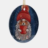 Individuelle Name Igel mit heißem Getränk Keramik Ornament (Rechts)