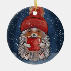 Individuelle Name Igel mit heißem Getränk Keramik Ornament