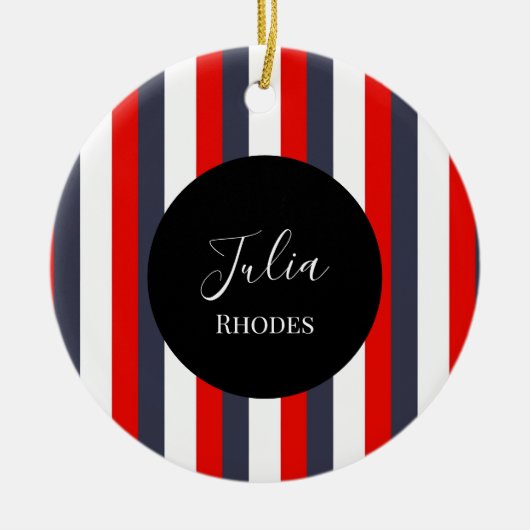 Individuelle Name in Rot, Weiß und Blau Keramik Ornament (Vorne)