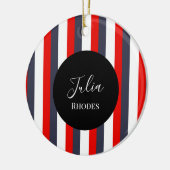 Individuelle Name in Rot, Weiß und Blau Keramik Ornament (Links)