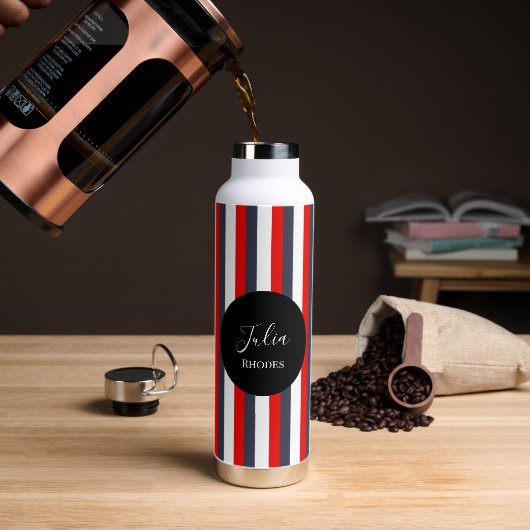 Individuelle Name in Rot, Weiß und Blau Trinkflasche (Kaffee)