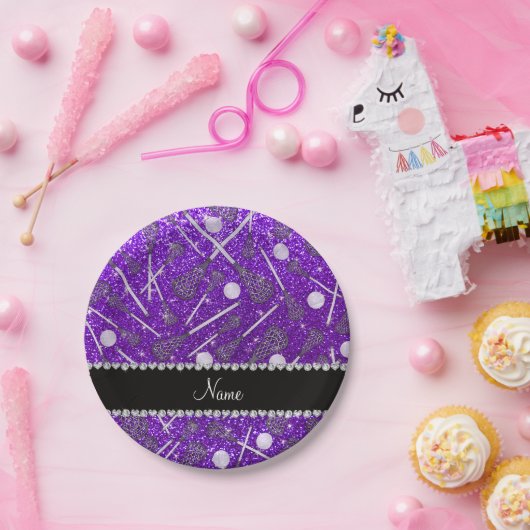 Individuelle Name indigo lila Glitzer Lacrosse Sti Pappteller (Party)