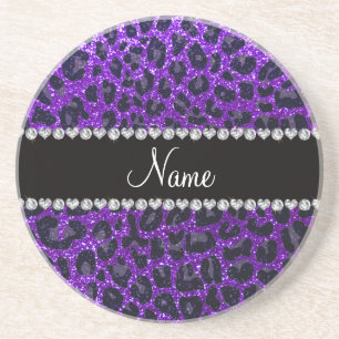 Individuelle Name indigo lila Glitzer Leopardruckd Sandstein Untersetzer