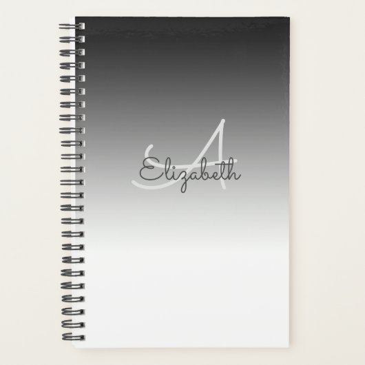 Individuelle Name Initial Monogram Schwarz-weiß Om Planer (Vorderseite)