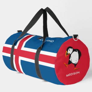 Individuelle Name Island Flagge mit Puffin Duffle Bag
