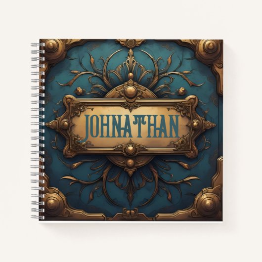 Individuelle Name Journal in Verdigris & Gold Notizblock (Vorderseite)