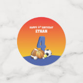 Individuelle Name Junge 4. Geburtstag Sportbälle Konfetti (Klein Vorderseite)