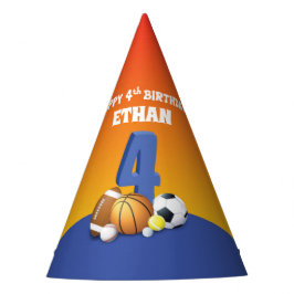 Individuelle Name Junge 4. Geburtstag Sportbälle Partyhütchen