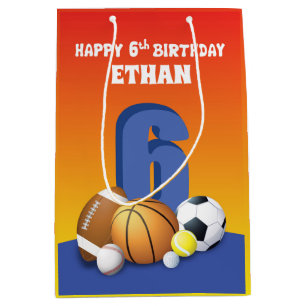 Individuelle Name Junge 6. Geburtstag Sportbälle Mittlere Geschenktüte
