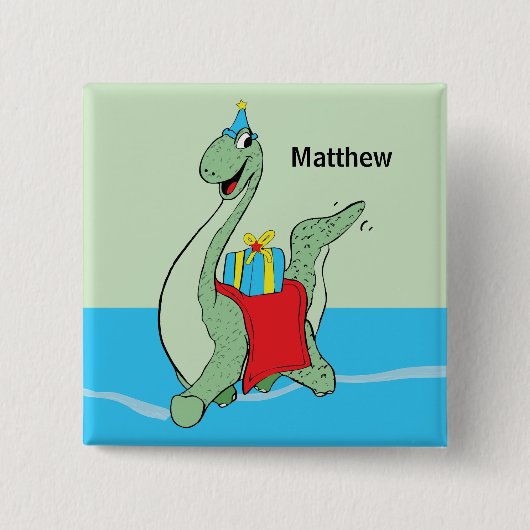 Individuelle Name, Junge, Geburtstag, Dinosaurier Button (Vorderseite)