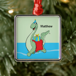 Individuelle Name, Junge, Geburtstag, Dinosaurier Ornament Aus Metall