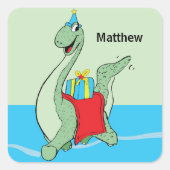 Individuelle Name, Junge, Geburtstag, Dinosaurier Quadratischer Aufkleber (Vorderseite)