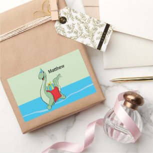 Individuelle Name, Junge, Geburtstag, Dinosaurier Rechteckiger Aufkleber