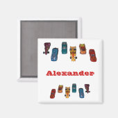 INDIVIDUELLE NAME - Jungen Race Cars Magnet (Vorderseite/Rückseite)