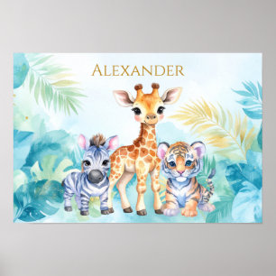 Individuelle Name Jungle Baby Zebra Giraffe und Ti Poster