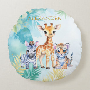 Individuelle Name Jungle Baby Zebra Giraffe und Ti Rundes Kissen