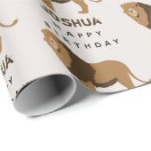 Individuelle Name Jungle Lion Animal Geburtstag Geschenkpapier (Rolleneckpunkt)