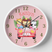 Individuelle Name Jungle Safari Tiere rosa Uhr (Vorderseite)