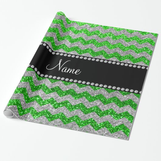Individuelle Name Kalkgrün silber Glitzer Chevrone Geschenkpapier (Ungerollt)