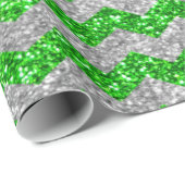 Individuelle Name Kalkgrün silber Glitzer Chevrone Geschenkpapier (Rolleneckpunkt)