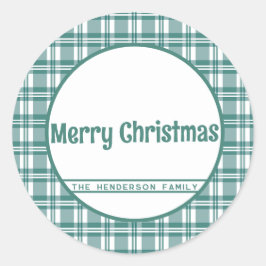 Individuelle Name | Kariert grün | Frohe Weihnacht Runder Aufkleber