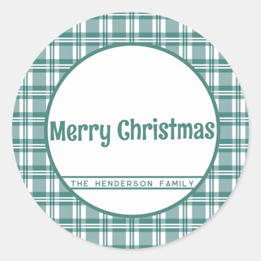 Individuelle Name | Kariert grün | Frohe Weihnacht Runder Aufkleber (Vorderseite)