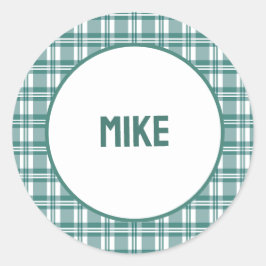 Individuelle Name | Kariert grün Runder Aufkleber