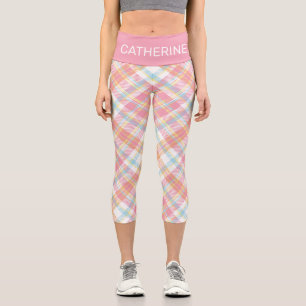 Individuelle Name Kariert / Tartan Muster Capri Leggings
