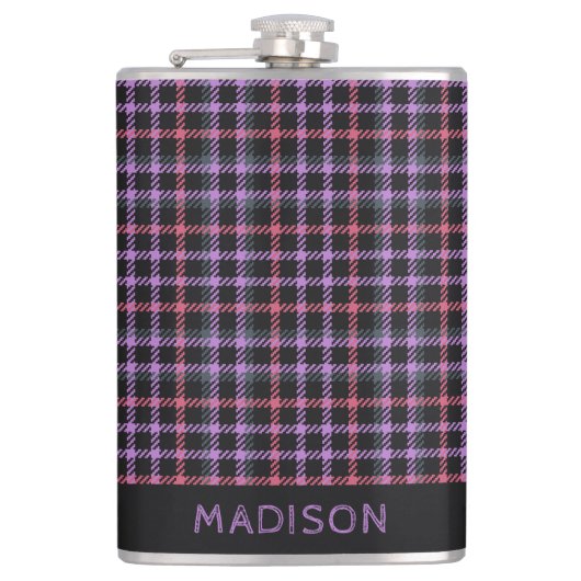 Individuelle Name Kariert / Tartan Muster Flachmann (Vorderseite)
