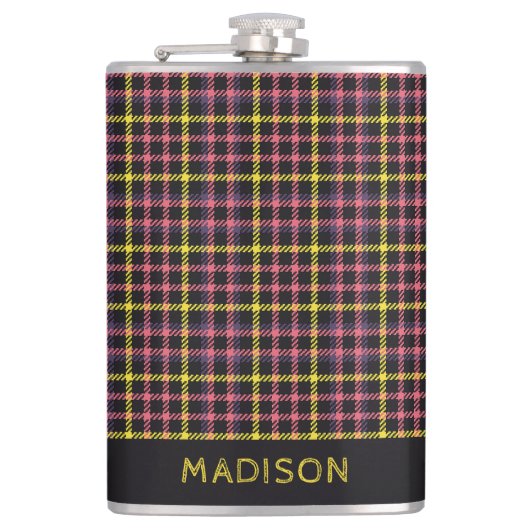 Individuelle Name Kariert / Tartan Muster Flachmann (Vorderseite)