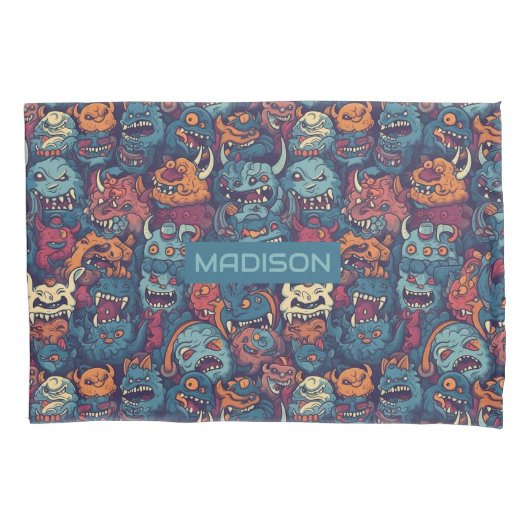 Individuelle Name Kids' Monster-Muster Kissenbezug (Vorderseite)