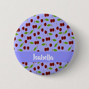 Individuelle Name Kirschen Muster blau Button
