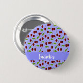 Individuelle Name Kirschen Muster blau Button (Vorne & Hinten)