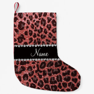 Individuelle Name Korallenrosa Glitzer Leopardenpr Kleiner Weihnachtsstrumpf