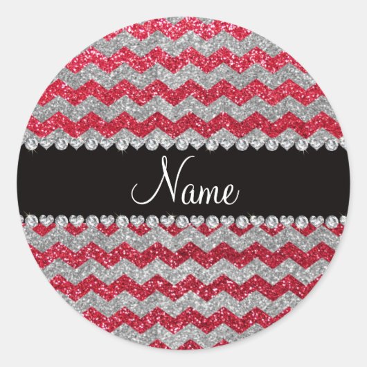 Individuelle Name Krummeln Rotsilber-Glitzer Runder Aufkleber (Vorderseite)