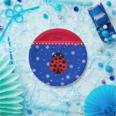 Individuelle Name ladybug blaue Schneeflocken rote Pappteller (Party)