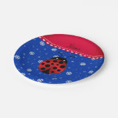 Individuelle Name ladybug blaue Schneeflocken rote Pappteller (Schrägansicht)