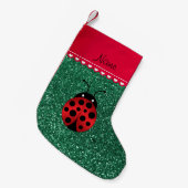 Individuelle Name ladybug mint grüner Glitzer rote Kleiner Weihnachtsstrumpf (Vorderansicht (hängend))