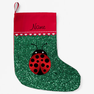 Individuelle Name ladybug mint grüner Glitzer rote Kleiner Weihnachtsstrumpf