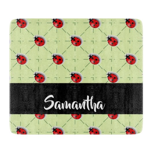 Individuelle Name-Ladybugs-Muster Schneidebrett (Vorderseite)