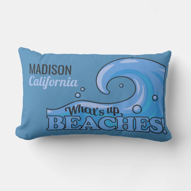 Individuelle Name & Lage Funny Beach Wave Kissen Für Draußen (Vorderseite)
