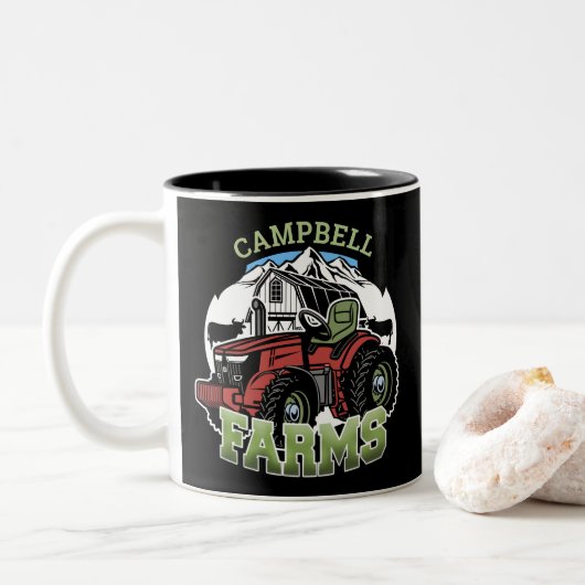 Individuelle Name Landbetrieb Stalltraktor Bauer Zweifarbige Tasse (Mit Donut)