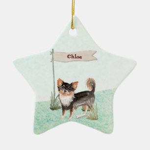 Individuelle Name Langhaariger Chihuahua Haustier Keramik Ornament